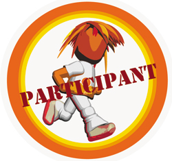 Juneathon participant logo - cartoon running man with "participant" text across it